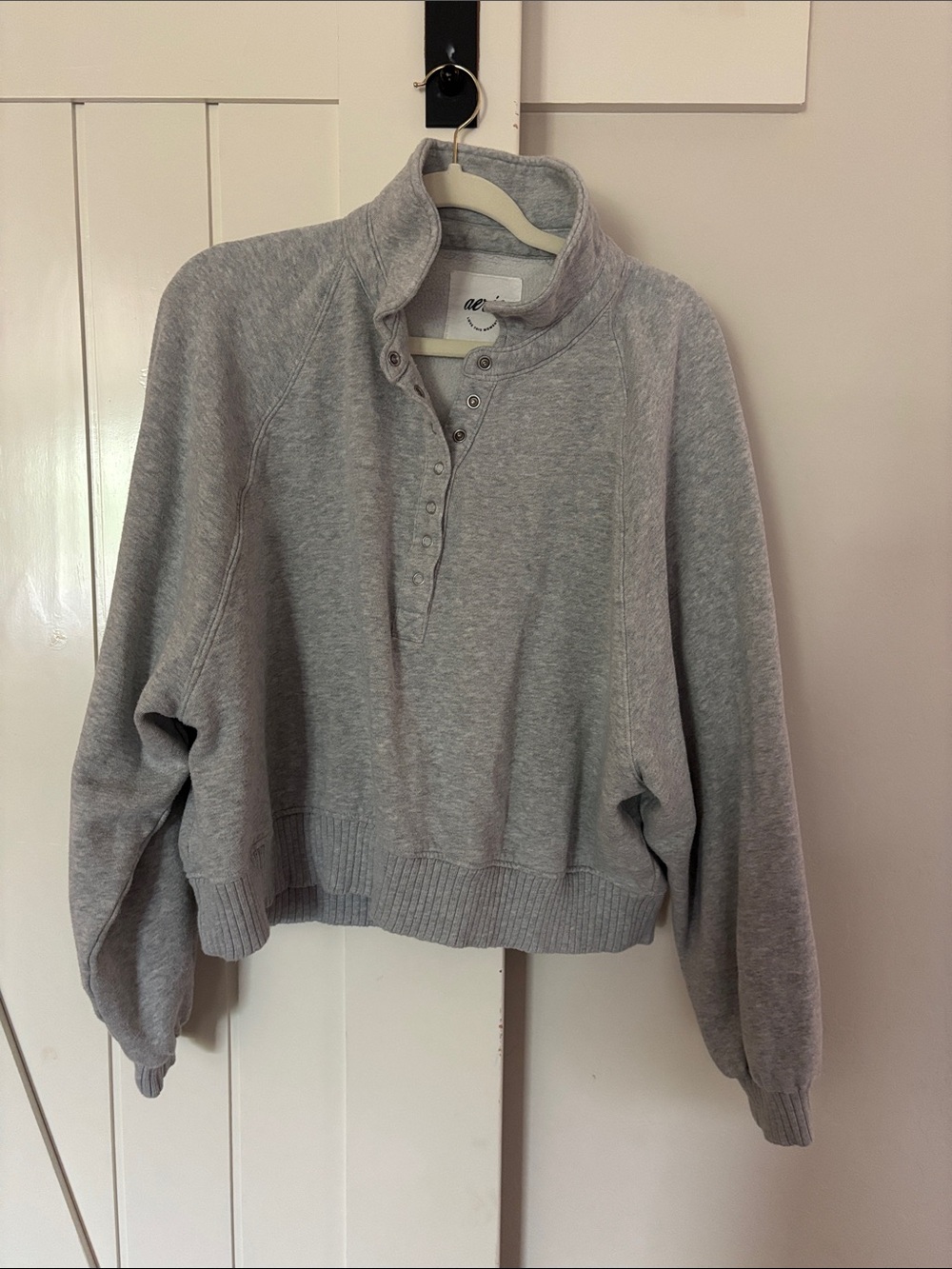 aerie Light Gray Snap-Front Turtleneck Pullover